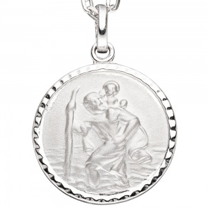 Anhänger Schutzpatron Christopherus rund 925 Sterling Silber mattiert