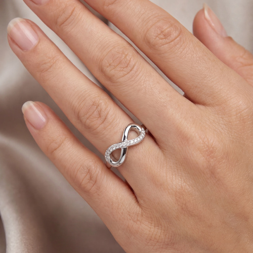 Preview: Damen Ring Unendlichkeit 925 Sterling Silber rhodiniert mit 15 Zirkonia