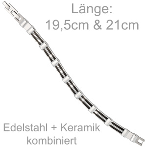 Armband Edelstahl mit schwarzer Keramik 21 cm Edelstahlarmband Klappverschluss