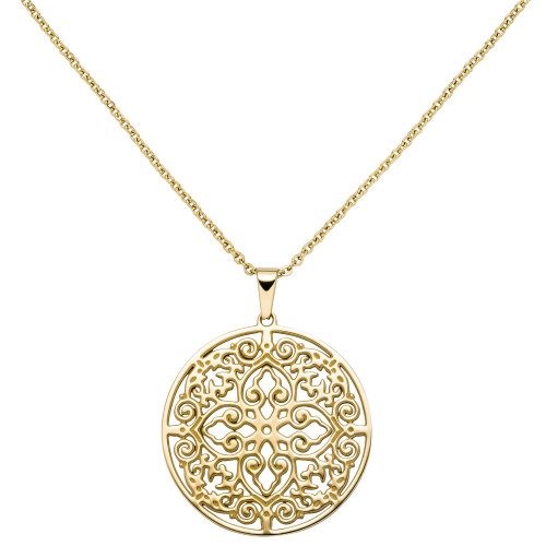 Collier Kette mit Anhänger rund Edelstahl gold farben beschichtet 46 cm