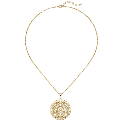 Preview: Collier Kette mit Anhänger rund Edelstahl gold farben beschichtet 46 cm