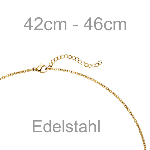 Preview: Collier Kette mit Anhänger rund Edelstahl gold farben beschichtet 46 cm
