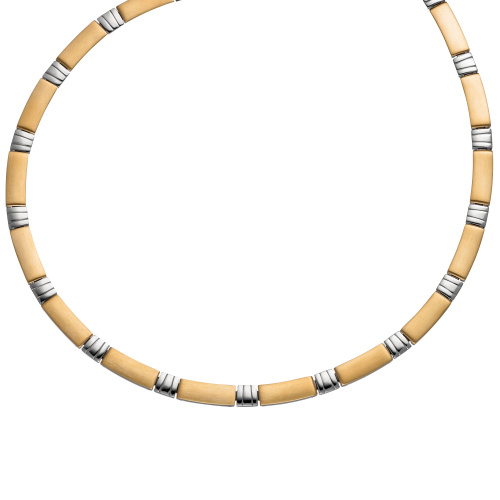 Preview: Collier Halskette aus Edelstahl gold farben beschichtet bicolor 47 cm Kette