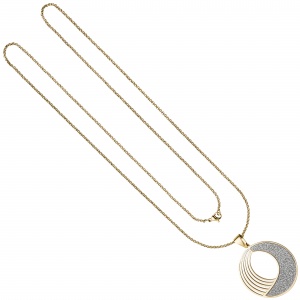 Collier Kette mit Anhänger rund Edelstahl gold farben mit Glitzer-Effekt 80 cm