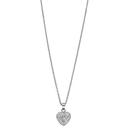 Collier Kette mit Anhänger Herz aus Edelstahl mit Kristallen 45 cm