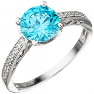 Damen Ring 925 Sterling Silber mit Zikonia türkis blau hellblau