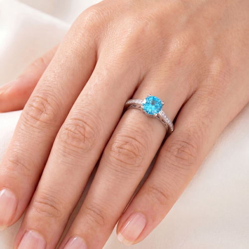Damen Ring 925 Sterling Silber mit 21 Zirkonia türkis blau hellblau