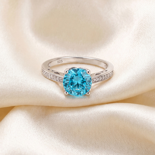 Damen Ring 925 Sterling Silber mit 21 Zirkonia türkis blau hellblau