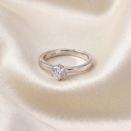 Damen Ring 925 Sterling Silber 1 Zirkonia Silberring