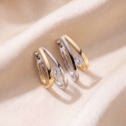 Preview: Creolen 925 Sterling Silber bicolor vergoldet 2 Zirkonia Ohrringe