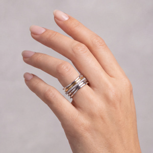 Preview: Damen Ring mehrreihig breit 925 Silber bicolor vergoldet mit 21 Zirkonia