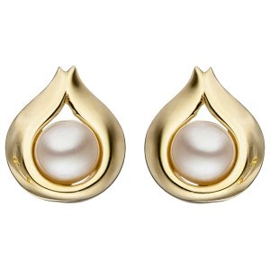 Preview: Ohrstecker Tropfen 333 Gold Gelbgold 2 Süßwasser Perlen Ohrringe