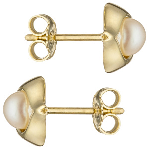 Preview: Ohrstecker Tropfen 333 Gold Gelbgold 2 Süßwasser Perlen Ohrringe