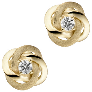 Preview: Ohrstecker verschlungen 333 Gold Gelbgold teil matt 2 Zirkonia Ohrringe