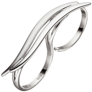 Damen Ring Zweifingerring 925 Sterling Silber matt mattiert Silberring 2 Finger