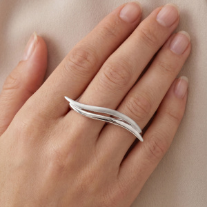 Preview: Damen Ring Zweifingerring 925 Sterling Silber matt mattiert Silberring 2 Finger