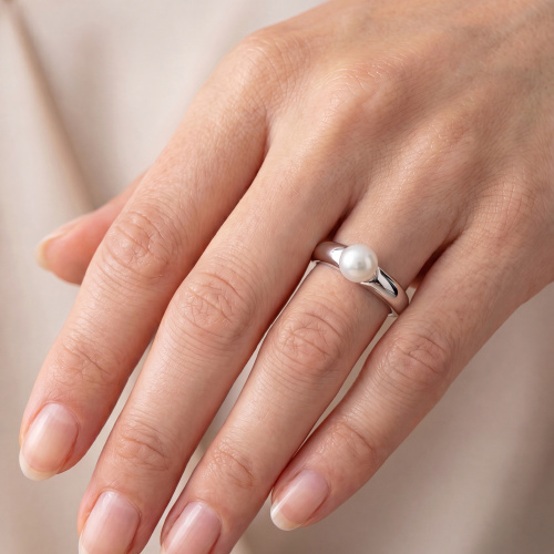 Preview: Damen Ring 925 Sterling Silber 1 Süßwasser Perle Perlenring Silberring