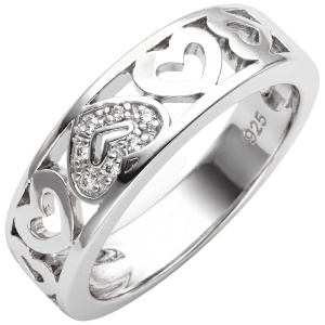 Damen Ring Herz Herzen 925 Sterling Silber mit 7 Zirkonia Silberring