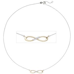 Collier Halskette Unendlich 585 Gold bicolor 5 Diamanten Brillanten Kette