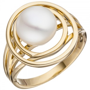 Damen Ring 585 Gold Gelbgold 1 Süßwasser Perle Perlenring Goldring