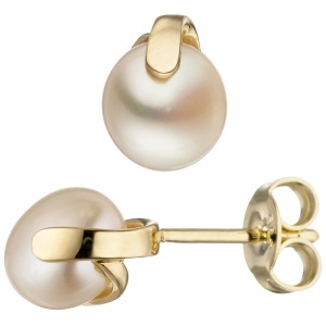 Ohrstecker 585 Gold Gelbgold 2 Süßwasser Perlen Ohrringe Perlenohrstecker