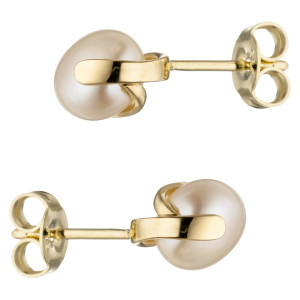Preview: Ohrstecker 585 Gold Gelbgold 2 Süßwasser Perlen Ohrringe Perlenohrstecker