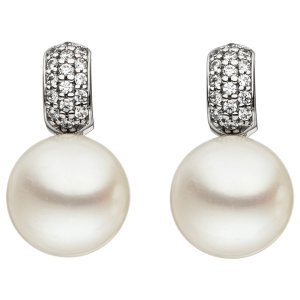 Preview: Ohrstecker 333 Gold Weißgold 2 Süßwasser Perlen 32 Zirkonia Perlenohrstecker