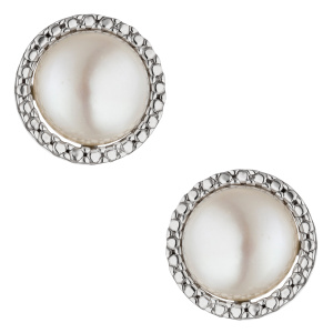 Preview: Ohrstecker 333 Gold Weißgold 2 Süßwasser Perlen Ohrringe Perlenohrstecker