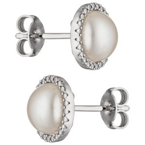 Preview: Ohrstecker 333 Gold Weißgold 2 Süßwasser Perlen Ohrringe Perlenohrstecker