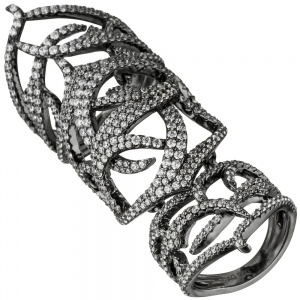 Damen Ring 925 Sterling Silber geschwärzt mit Zirkonia Gelenkring Gliederring
