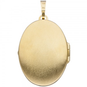 Preview: Medaillon Baum oval für 2 Fotos 585 Gold Gelbgold matt Anhänger zum Öffnen