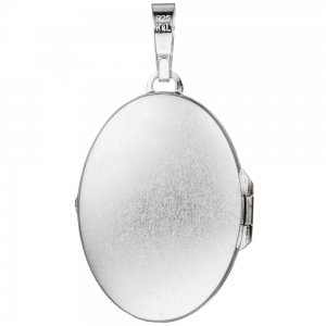 Medaillon oval für 2 Fotos 925 Sterling Silber matt Anhänger zum Öffnen