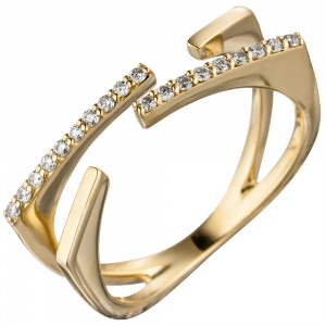 Damen Ring offen 585 Gold Gelbgold 19 Diamanten Brillanten 0,15ct. Goldring
