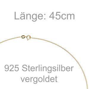 Preview: Halsreif 925 Sterling Silber gold vergoldet 1,1 mm 45 cm Kette Halskette