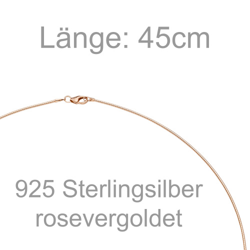 Preview: Halsreif 925 Sterling Silber rotgold vergoldet 1,1 mm 45 cm Kette Halskette