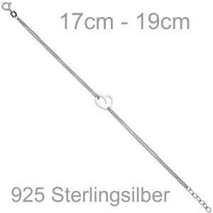 Armband Herz 925 Sterling Silber 19 cm Silberarmband Herzarmband