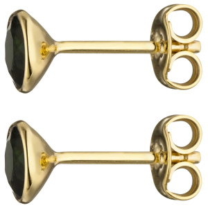 Preview: Ohrstecker rund 585 Gold Gelbgold 2 Turmaline grün Ohrringe Turmalinohrringe