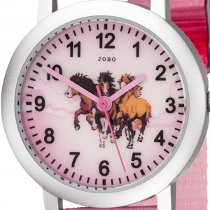 JOBO Kinder Armbanduhr Pferde rosa pink Aluminium Kinderuhr Pferdeuhr Mädchenuhr