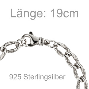 Preview: Panzerarmband 925 Sterling Silber mit Struktur 19 cm Armband Silberarmband