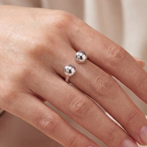 Preview: Damen Ring Kugel Kugeln 925 Sterling Silber Silberring Kugelring offen