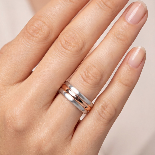 Preview: Damen Ring 925 Sterling Silber bicolor vergoldet teil matt