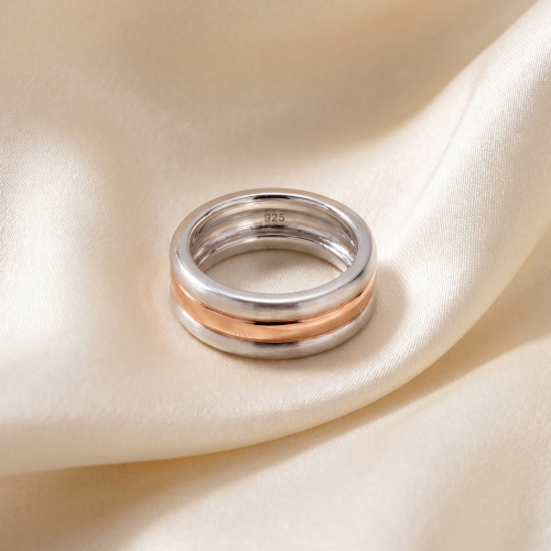 Preview: Damen Ring 925 Sterling Silber bicolor vergoldet teil matt