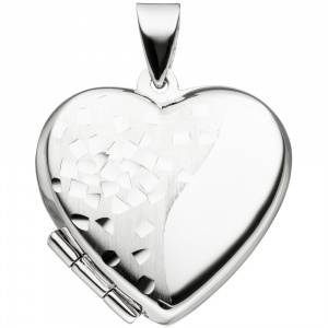 Medaillon Herz für 2 Fotos 925 Silber teil matt Herzmedaillon zum Öffnen