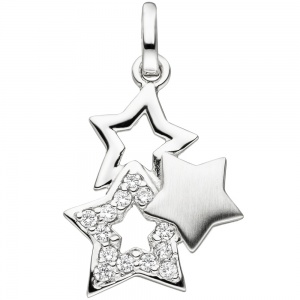 Anhänger Stern Sterne 925 Sterling Silber teil matt 13 Zirkonia Silbersterne