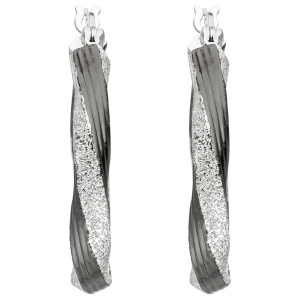 Preview: Creolen gedreht oval 925 Sterling Silber schwarz bicolor Ohrringe