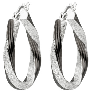 Preview: Creolen gedreht oval 925 Sterling Silber schwarz bicolor Ohrringe