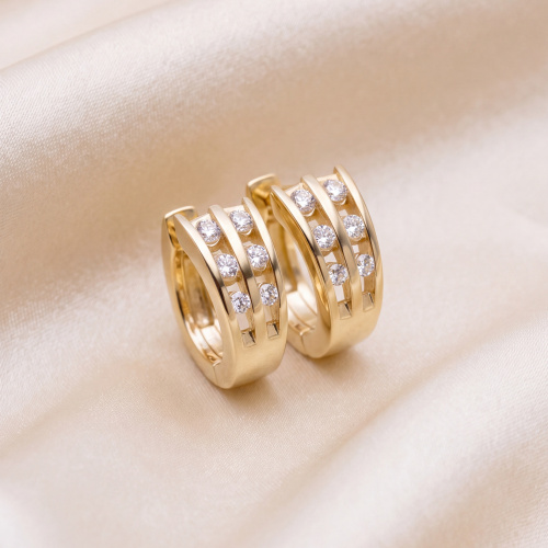 Preview: Creolen 925 Sterling Silber gold vergoldet 12 Zirkonia Ohrringe