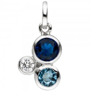 Anhänger 925 Sterling Silber mit 3 Zirkonia blau und weiß Silberanhänger