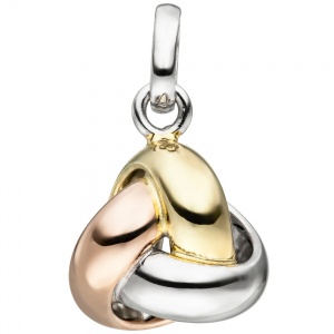 Anhänger Knoten 925 Sterling Silber tricolor vergoldet dreifarbig