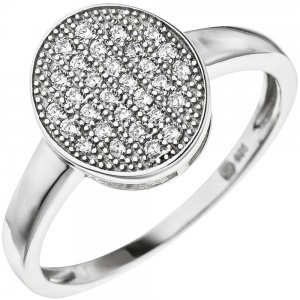 Damen Ring oval aus 925 Sterling Silber mit 30 Zirkonia Silberring
